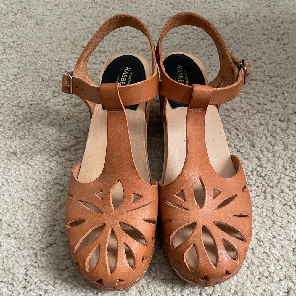 Swedish Hasbeens Women's Tan Leather Sandals
